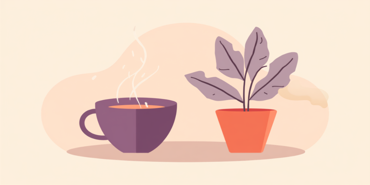 温かい飲み物や植物などセルフケアをイメージしたイラスト