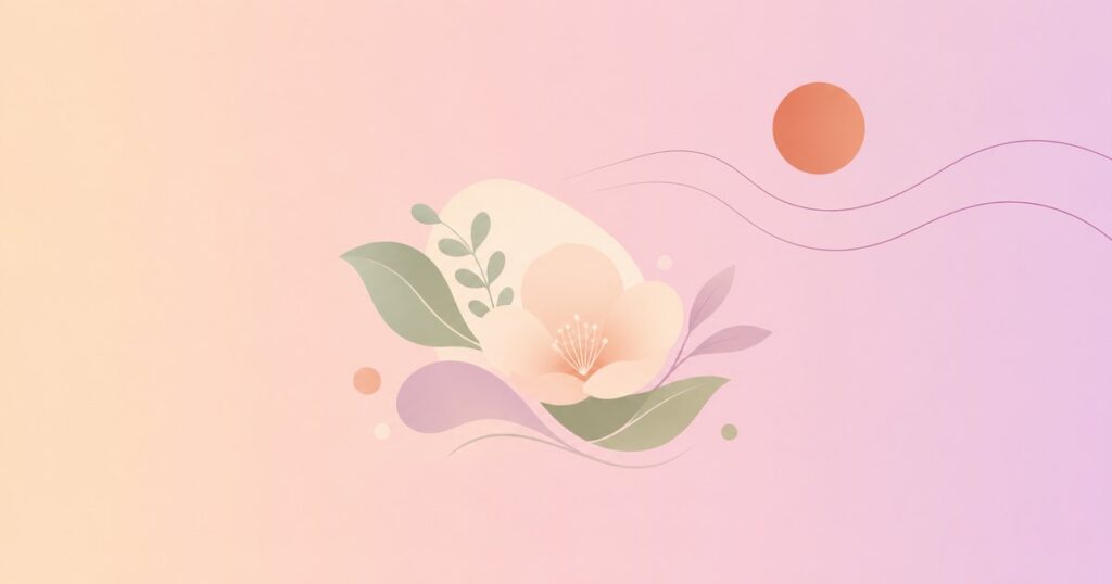 更年期ケアを象徴する、花と葉のやさしいイラスト