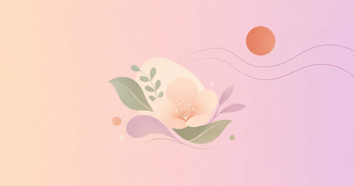 更年期ケアを象徴する、花と葉のやさしいイラスト