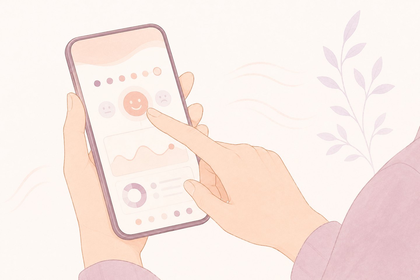 スマートフォンでワンタップ記録している手元