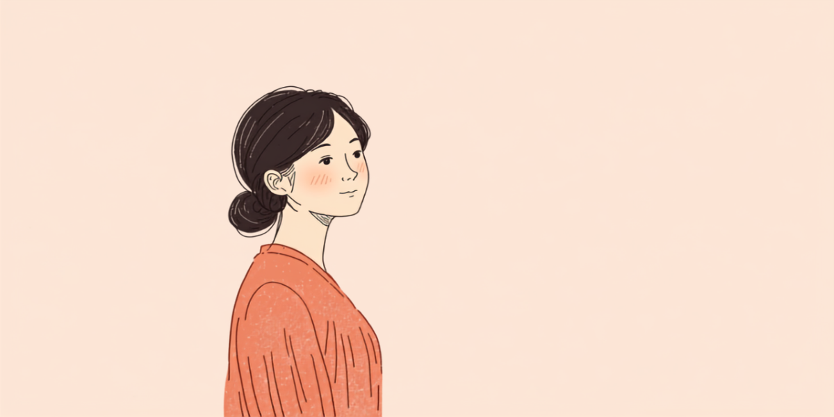 静かに考えごとをしている女性の横顔のイラスト