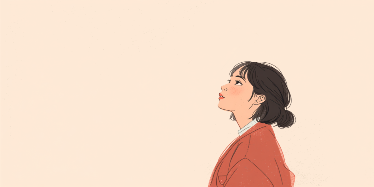 ふと立ち止まって体の変化に思いをめぐらせている若い女性のイラスト